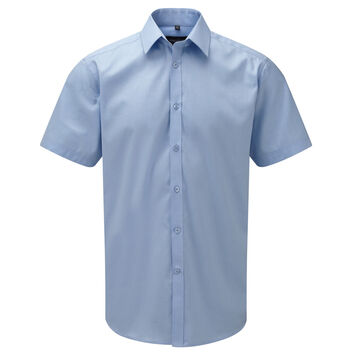 Russell Collection Men's Short Sleeve Herringbone Shirt Light Blue