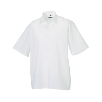 Russell Collection Men's Short Sleeve Polycotton Easy Care Poplin Shirt White