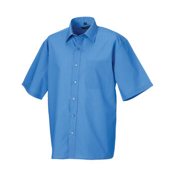 Russell Collection Men's Short Sleeve Polycotton Easy Care Poplin Shirt Corporate Blue