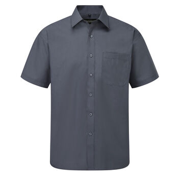Russell Collection Men's Short Sleeve Polycotton Easy Care Poplin Shirt Convoy Grey