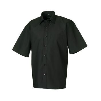 Russell Collection Men's Short Sleeve Polycotton Easy Care Poplin Shirt Black