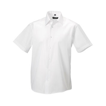 Russell Collection Men's Short Sleeve Tailored Ultimate Non-Iron Shirt White