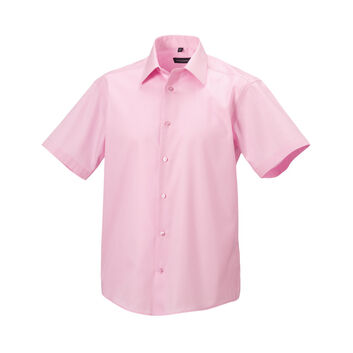 Russell Collection Men's Short Sleeve Tailored Ultimate Non-Iron Shirt Classic Pink