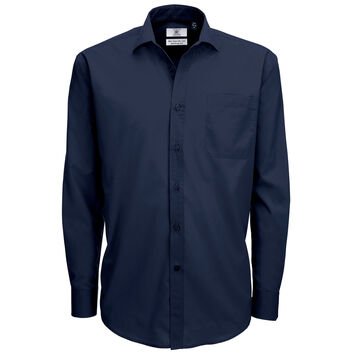 B&C Men's Smart Long Sleeve Poplin Shirt Navy Blue