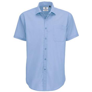 B&C Men's Smart Short Sleeve Poplin Shirt Business Blue