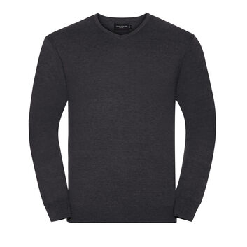 Russell Collection Men's V-Neck Knitted Pullover Charcoal Marl