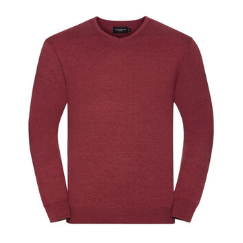 Russell Collection Men's V-Neck Knitted Pullover Cranberry Marl