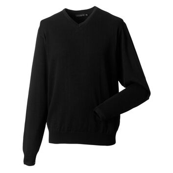 Russell Collection Men's V-Neck Knitted Pullover Black