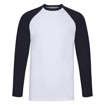 Fruit Of The Loom Men's Valueweight Long Sleeve Baseball T-Shirt White/Deep Navy