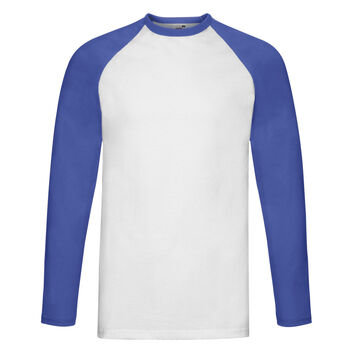 Fruit Of The Loom Men's Valueweight Long Sleeve Baseball T-Shirt White/Royal Blue