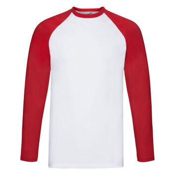 Fruit Of The Loom Men's Valueweight Long Sleeve Baseball T-Shirt White/Red