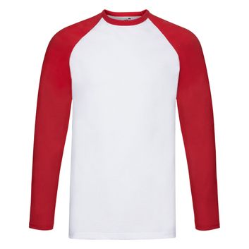 Fruit Of The Loom Men's Valueweight Long Sleeve Baseball T-Shirt White/Red