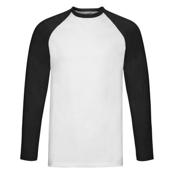 Fruit Of The Loom Men's Valueweight Long Sleeve Baseball T-Shirt White/Black