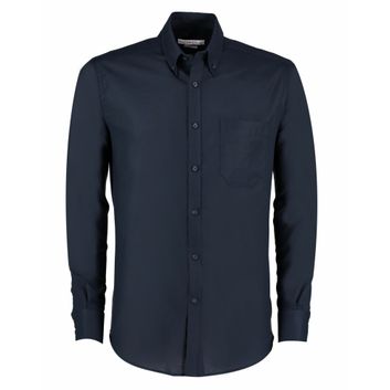 Kustom Kit Slim Fit Long Sleeve Workwear Oxford Shirt_x000D_ Navy Blue