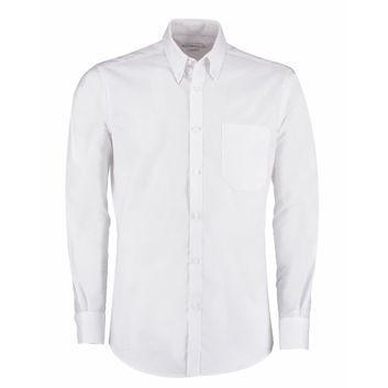 Kustom Kit Slim Fit Long Sleeve Workwear Oxford Shirt_x000D_ White