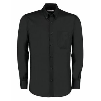 Kustom Kit Slim Fit Long Sleeve Workwear Oxford Shirt Black