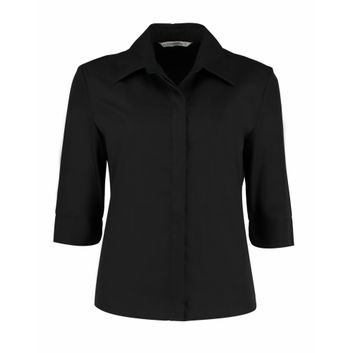 Kustom Kit Tailored Fit 3/4 Sleeve Continental Blouse Black