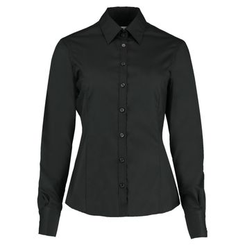 Kustom Kit Tailored Fit Long Sleeve Business Shirt Black