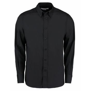 Kustom Kit Tailored Fit Long Sleeve City Shirt Black