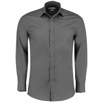 Kustom Kit Tailored Fit Long Sleeve Poplin Shirt Graphite