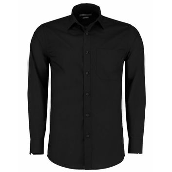 Kustom Kit Tailored Fit Long Sleeve Poplin Shirt Black