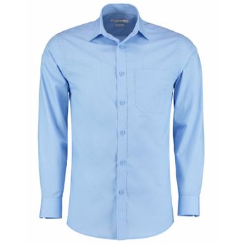 Kustom Kit Tailored Fit Long Sleeve Poplin Shirt Light Blue
