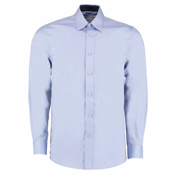 Kustom Kit Tailored Fit Long Sleeve Premium Contrast Oxford Shirt Light Blue/Navy