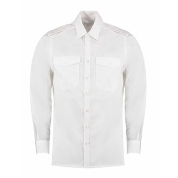 Kustom Kit Tailored Fit Long Sleeved Pilot Shirt White