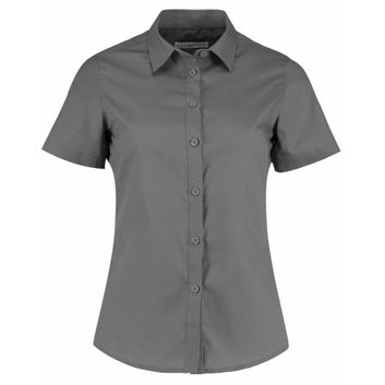 Kustom Kit Tailored Fit Short Sleeve Poplin Shirt Graphite