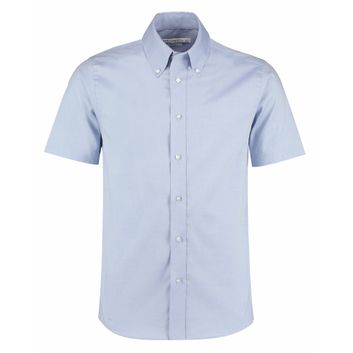 Kustom Kit Tailored Fit Short Sleeve Premium Oxford Shirt Light Blue