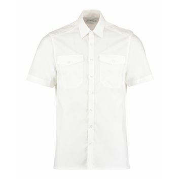 Kustom Kit Tailored Fit Short Sleeved Pilot Shirt White