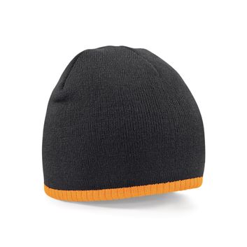 Beechfield  Two-Tone Pull On Beanie Black/Fluorescent Orange