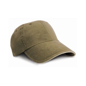 Result Headwear Washed Fine Line Cotton Cap with Sandwich Peak Olive/Stone