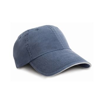 Result Headwear Washed Fine Line Cotton Cap with Sandwich Peak Navy/Putty