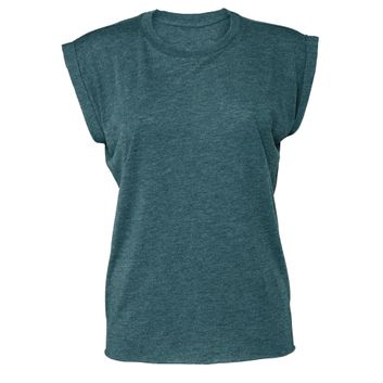 Bella Women's Flowy Muscle Tee with Rolled Cuff Heather Deep Teal