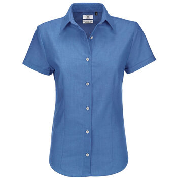B&C Women's Oxford Short Sleeve Shirt Blue Chip
