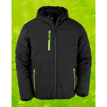 Result Genuine Recycled Black Compass Padded Winter Jacket Black/Lime Green