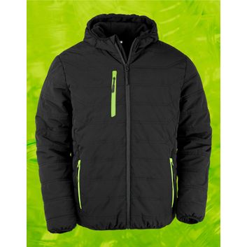 Result Genuine Recycled Black Compass Padded Winter Jacket Black/Lime Green