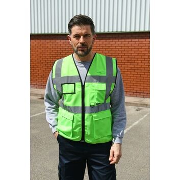 Korntex High Vis Executive Multifunction Safety Vest - Lime Green