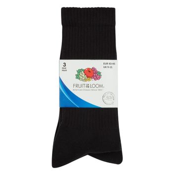 Fruit Of The Loom Crew Socks 3 Pack - Black