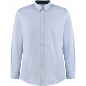 Kustom Kit Tailored Fit Long Sleeve Premium Contrast Oxford Button Down Collar Shirt Light Blue/Navy