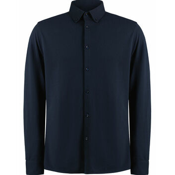 Kustom Kit Tailored Fit Superwash 60 Pique Shirt (Long Sleeve) Navy Blue