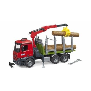 Bruder MB Arocs Timber Truck with Loading Crane, Grab and 3 Trunks