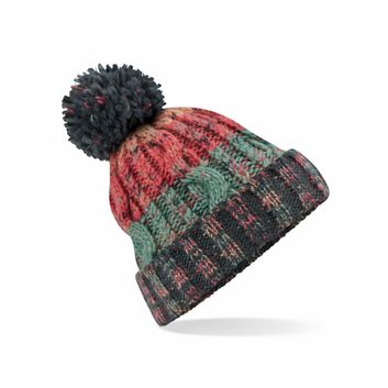 Beechfield Corkscrew Pom Pom Beanie Watermellon Breeze