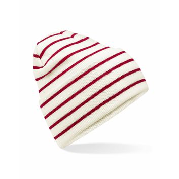 Beechfield Original Deep Cuffed Striped Beanie Soft White/Classic Red