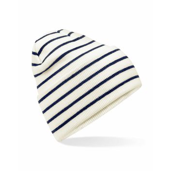Beechfield Original Deep Cuffed Striped Beanie Soft White/French Navy