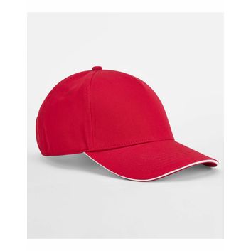 Beechfield EarthAware® Classic Organic Cotton 5 Panel Cap - _x000D_ Sandwich Peak Classic Red/White