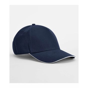 Beechfield EarthAware® Classic Organic Cotton 5 Panel Cap - _x000D_ Sandwich Peak French Navy/White