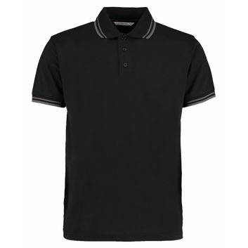 Kustom Kit Classic Fit Tipped Collar Polo Black/Charcoal
