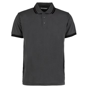 Kustom Kit Classic Fit Tipped Collar Polo Charcoal/Black